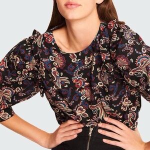 EUC Ba&sh Rym Top Black Ruffle Paisley Medium M 100% Cotton